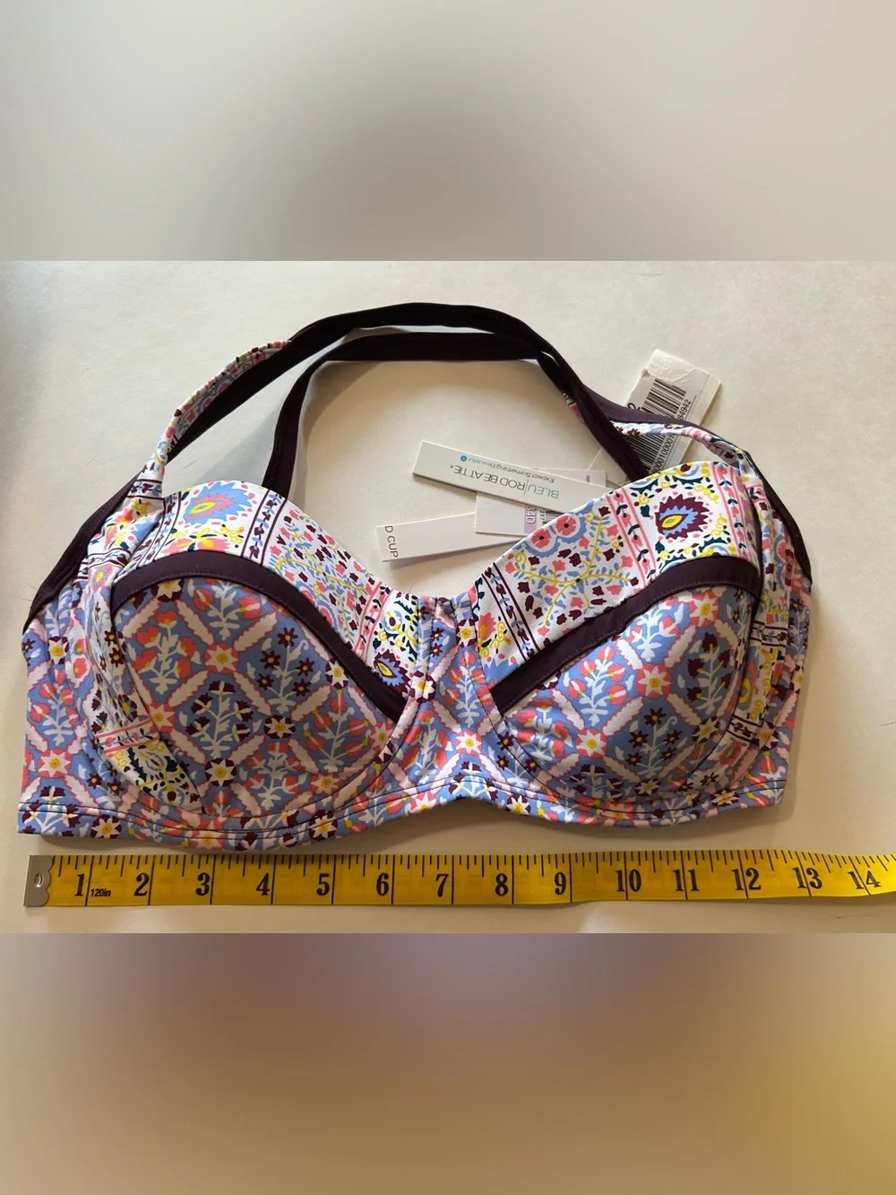 NWT Bleu Rod Beattie Floral Pattern Underwire Bikini Top in Purple, Pink, Blue